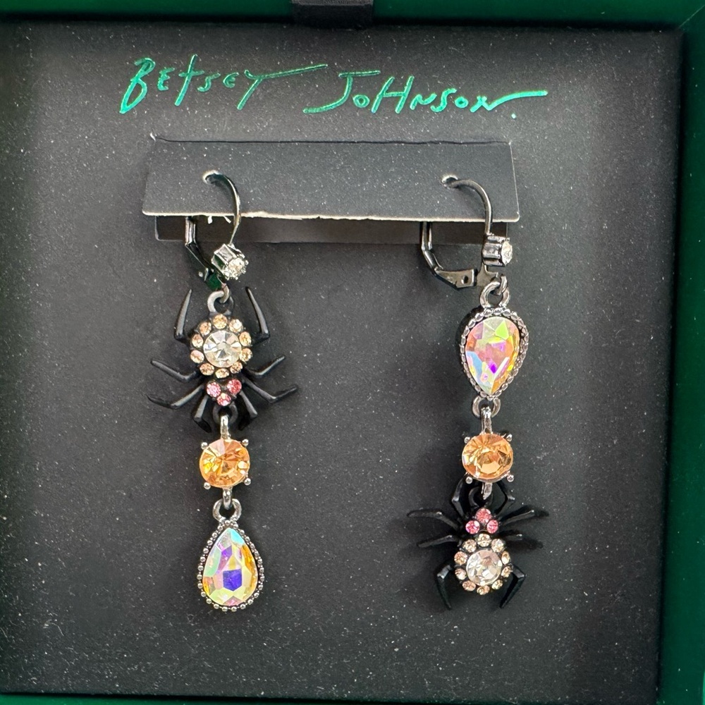Betsey Johnson Black Spider and Gem Drop Earrings - Picture 2 of 2